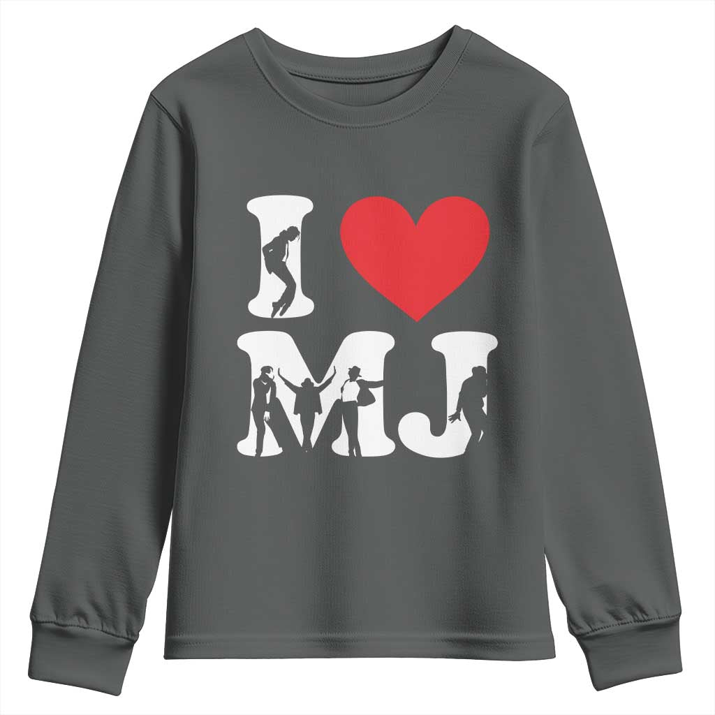 I Heart MJ Dance Silhouette Tribute Youth Sweatshirt Iconic Pop Culture Famous Dance Poses for Music Legend Fans