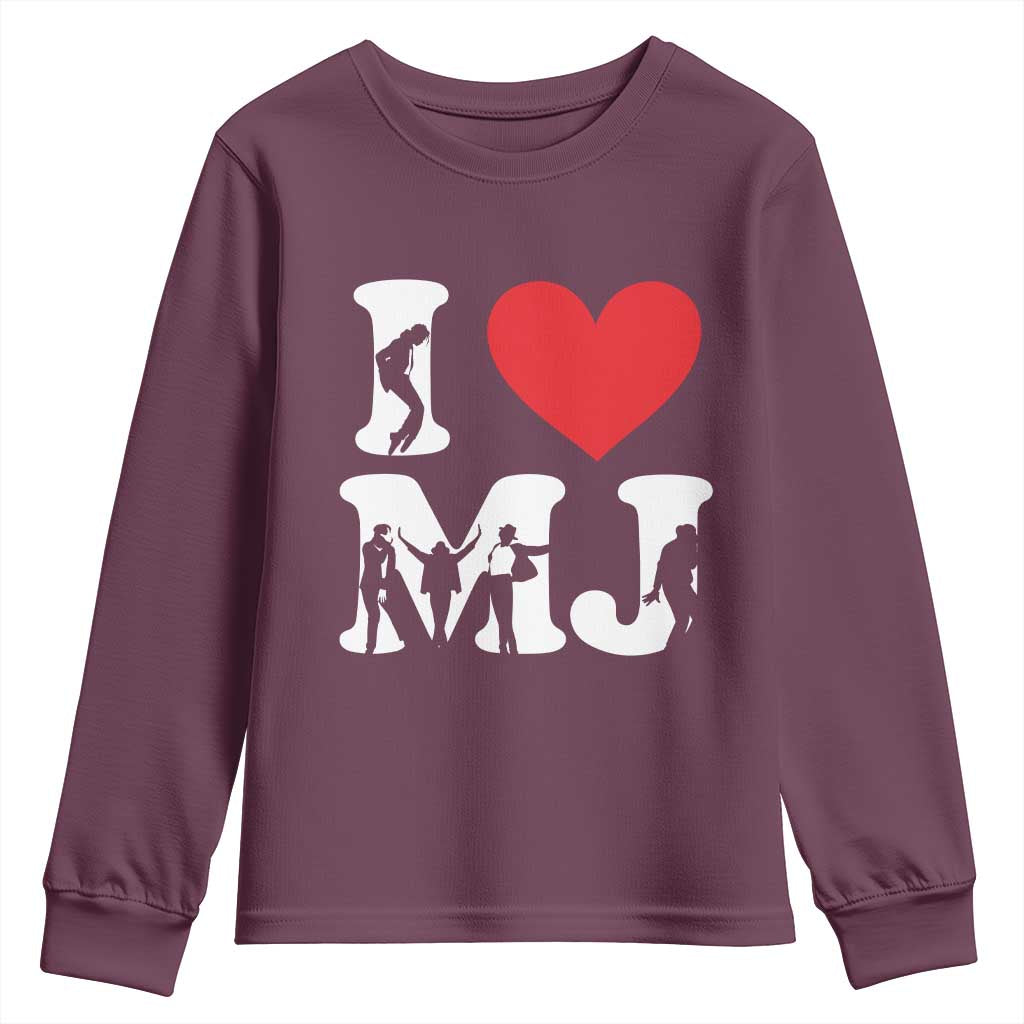 I Heart MJ Dance Silhouette Tribute Youth Sweatshirt Iconic Pop Culture Famous Dance Poses for Music Legend Fans