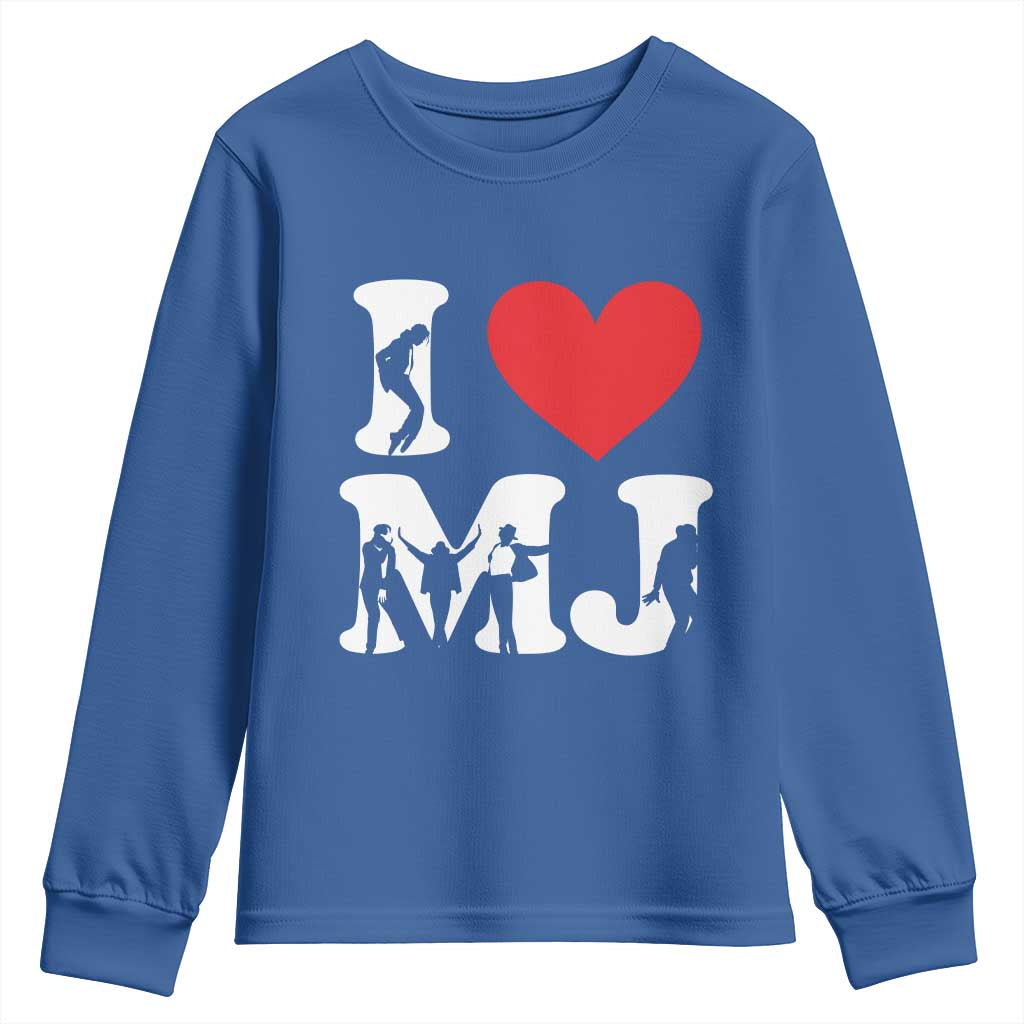 I Heart MJ Dance Silhouette Tribute Youth Sweatshirt Iconic Pop Culture Famous Dance Poses for Music Legend Fans