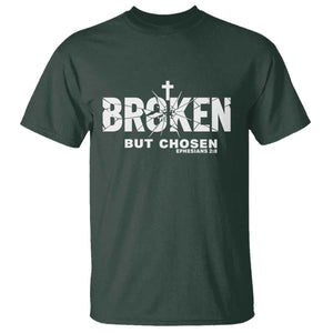 Broken But Chosen Ephesians 2:8 Bible Verse T Shirt Christian Faith Grace and Salvation Gift TS02 Dark Forest Green Print Your Wear