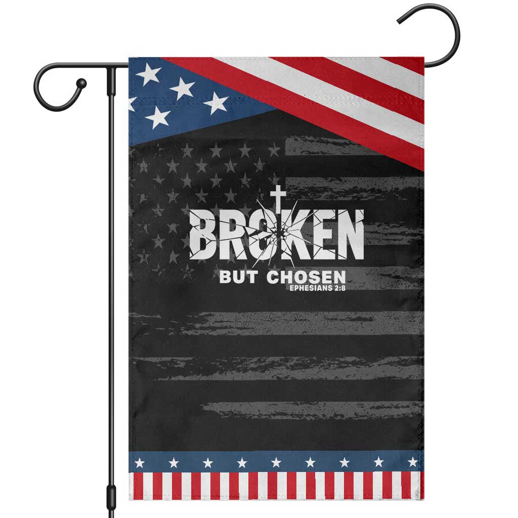 Broken But Chosen Ephesians 2:8 Bible Verse Patriotic Garden Flag Christian Faith Grace and Salvation Gift TS02 Distressed Black Blue Print Your Wear