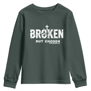 Broken But Chosen Ephesians 2:8 Bible Verse Youth Sweatshirt Christian Faith Grace and Salvation Gift TS02 Dark Forest Green Print Your Wear