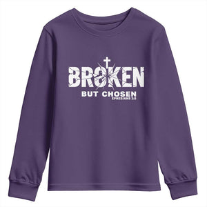 Broken But Chosen Ephesians 2:8 Bible Verse Youth Sweatshirt Christian Faith Grace and Salvation Gift TS02 Purple Print Your Wear