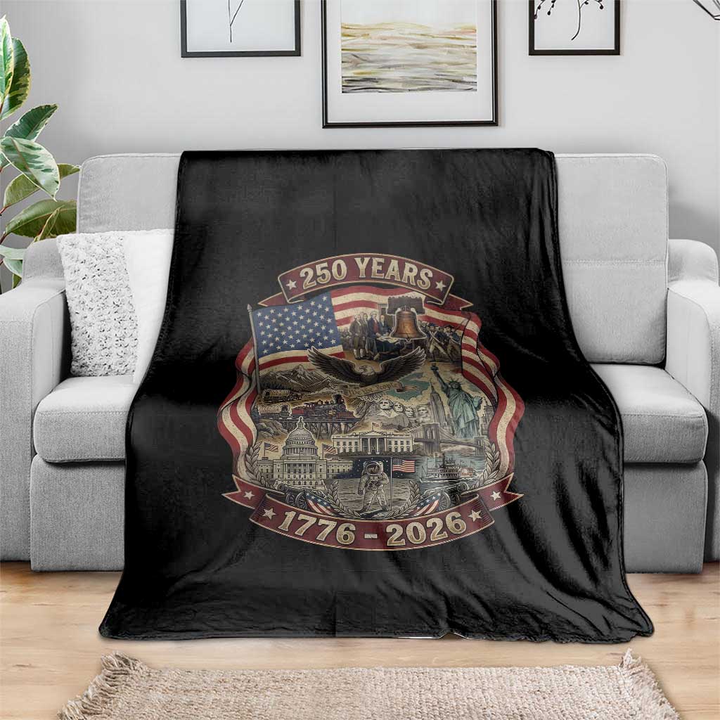 250 Years 1776 to 2026 Ultimate American Landmark Collage Throw Blanket Liberty Bell Eagle and US Flag Semiquincentennial Patriotic TS02 Print Your Wear