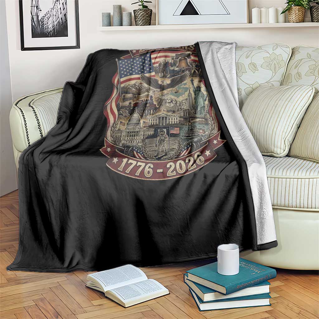 250 Years 1776 to 2026 Ultimate American Landmark Collage Throw Blanket Liberty Bell Eagle and US Flag Semiquincentennial Patriotic TS02 Print Your Wear