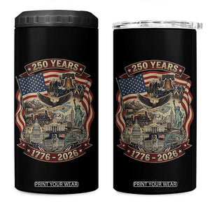 250 Years 1776 to 2026 Ultimate American Landmark Collage 4 in 1 Can Cooler Tumbler Liberty Bell Eagle and US Flag Semiquincentennial Patriotic TS02 One Size: 16 oz Black Print Your Wear