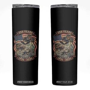 250 Years 1776 to 2026 Ultimate American Landmark Collage Skinny Tumbler Liberty Bell Eagle and US Flag Semiquincentennial Patriotic TS02 Black Print Your Wear