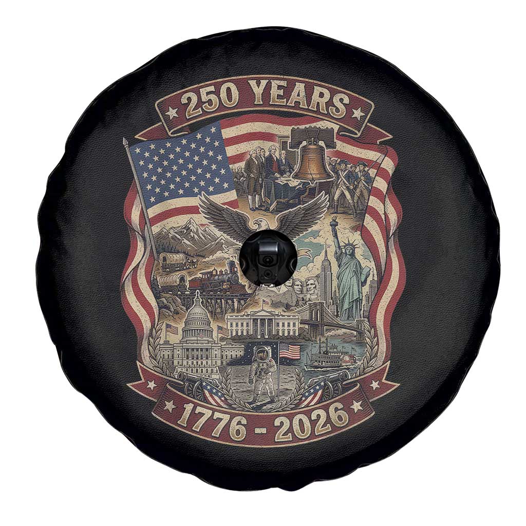 250 Years 1776 to 2026 Ultimate American Landmark Collage Spare Tire Cover Liberty Bell Eagle and US Flag Semiquincentennial Patriotic TS02 Print Your Wear