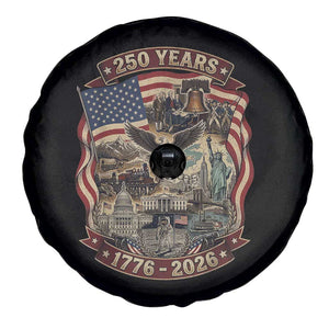 250 Years 1776 to 2026 Ultimate American Landmark Collage Spare Tire Cover Liberty Bell Eagle and US Flag Semiquincentennial Patriotic TS02 Print Your Wear