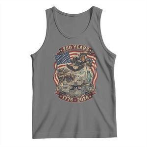 250 Years 1776 to 2026 Ultimate American Landmark Collage Tank Top Liberty Bell Eagle and US Flag Semiquincentennial Patriotic TS02 Black Heather Print Your Wear
