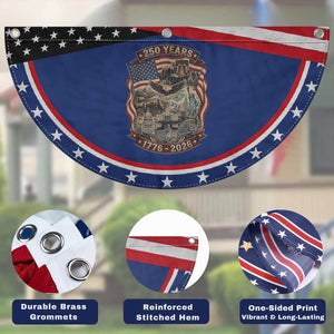 250 Years 1776 to 2026 Ultimate American Landmark Collage Patriotic Fan Flag Liberty Bell Eagle and US Flag Semiquincentennial