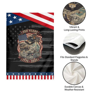 250 Years 1776 to 2026 Ultimate American Landmark Collage Patriotic Garden Flag Liberty Bell Eagle and US Flag Semiquincentennial