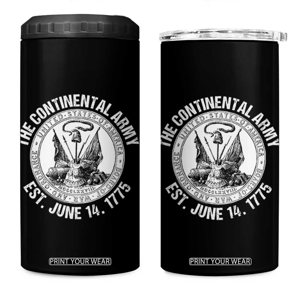 The Continental Army Est 1775 4 in 1 Can Cooler Tumbler Patriotic US Military History Graphic