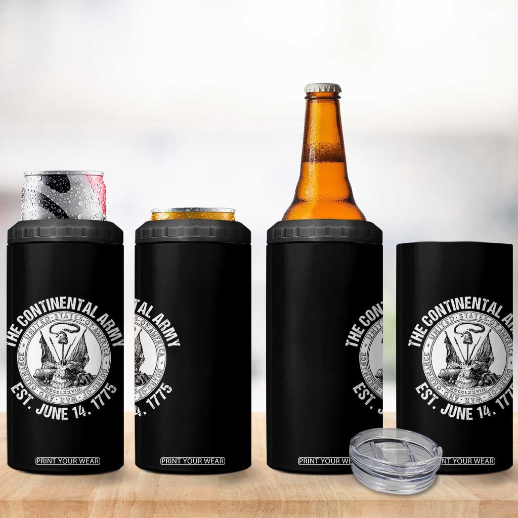 The Continental Army Est 1775 4 in 1 Can Cooler Tumbler Patriotic US Military History Graphic