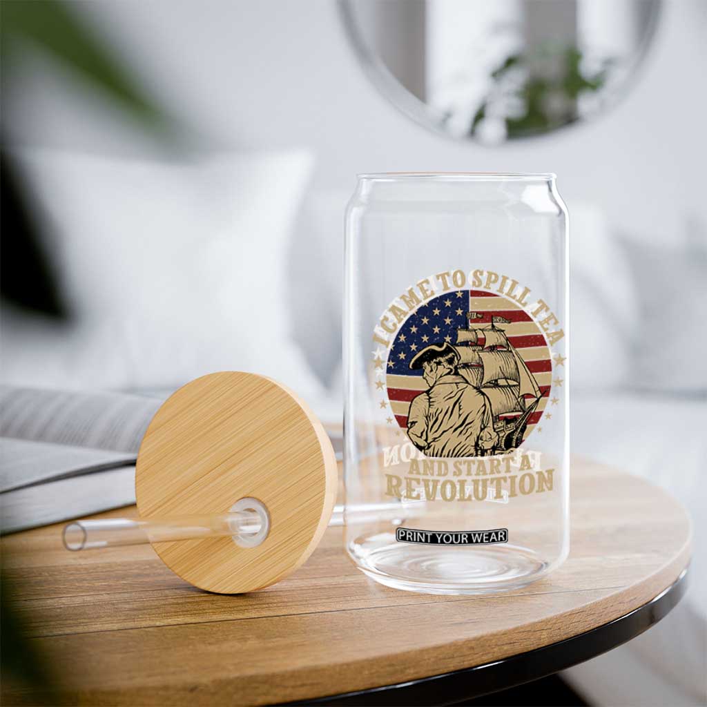 Funny Boston Tea Party Glass Can I Came To Spill Tea And Start A Revolution Retro Graphic