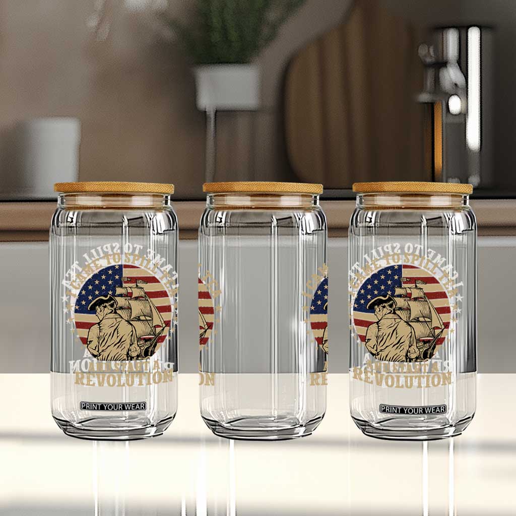 Funny Boston Tea Party Glass Can I Came To Spill Tea And Start A Revolution Retro Graphic