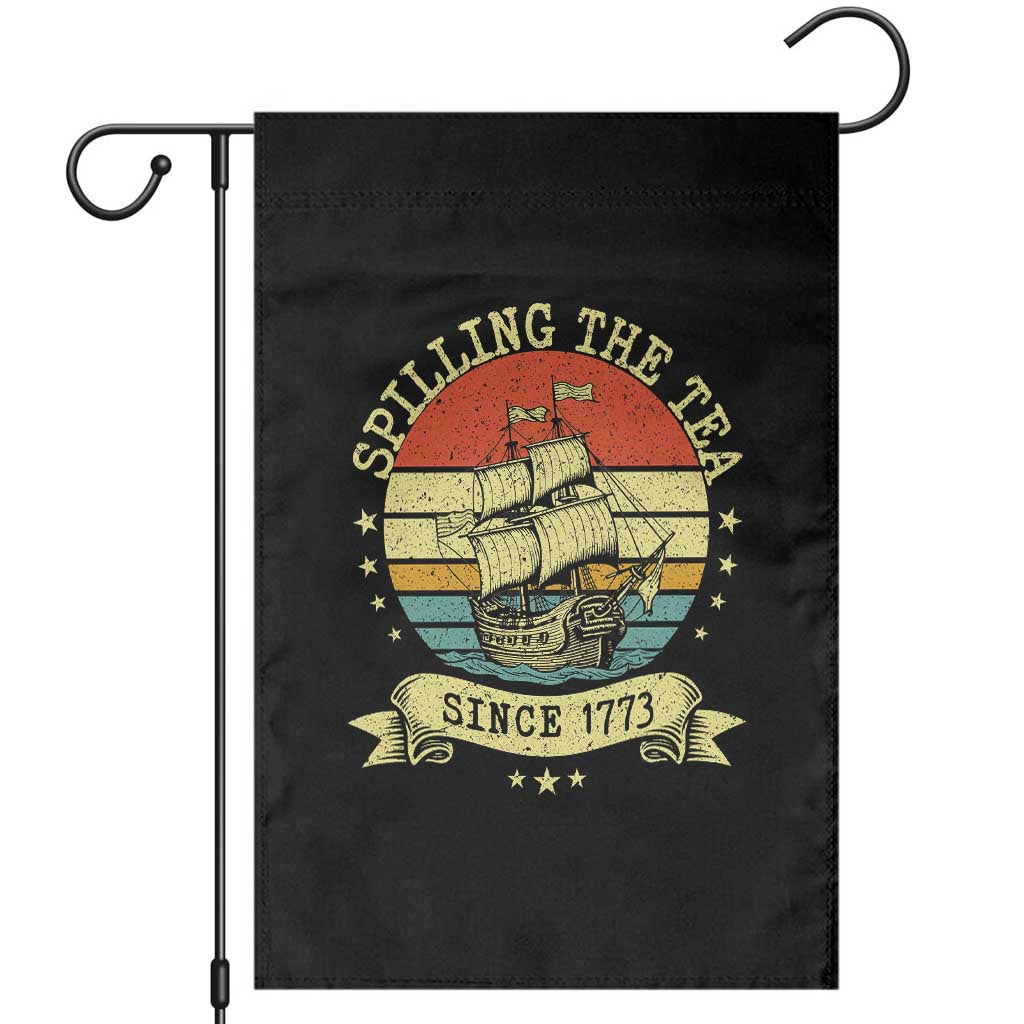 Spilling The Tea Since 1773 Garden Flag Retro Sunset Boston Tea Party History