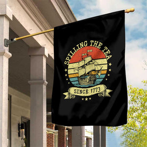 Spilling The Tea Since 1773 Garden Flag Retro Sunset Boston Tea Party History
