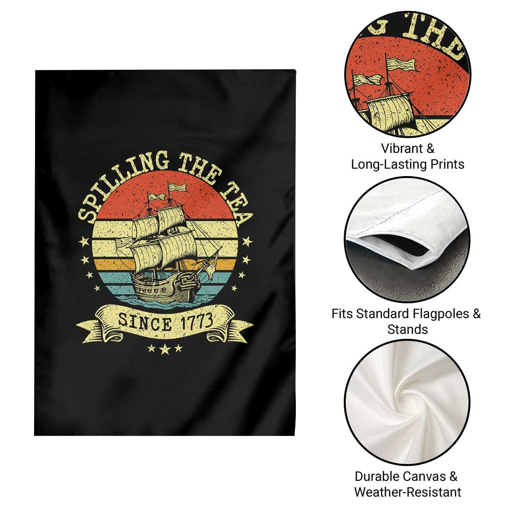 Spilling The Tea Since 1773 Garden Flag Retro Sunset Boston Tea Party History