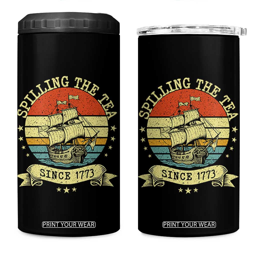 Spilling The Tea Since 1773 4 in 1 Can Cooler Tumbler Retro Sunset Boston Tea Party History
