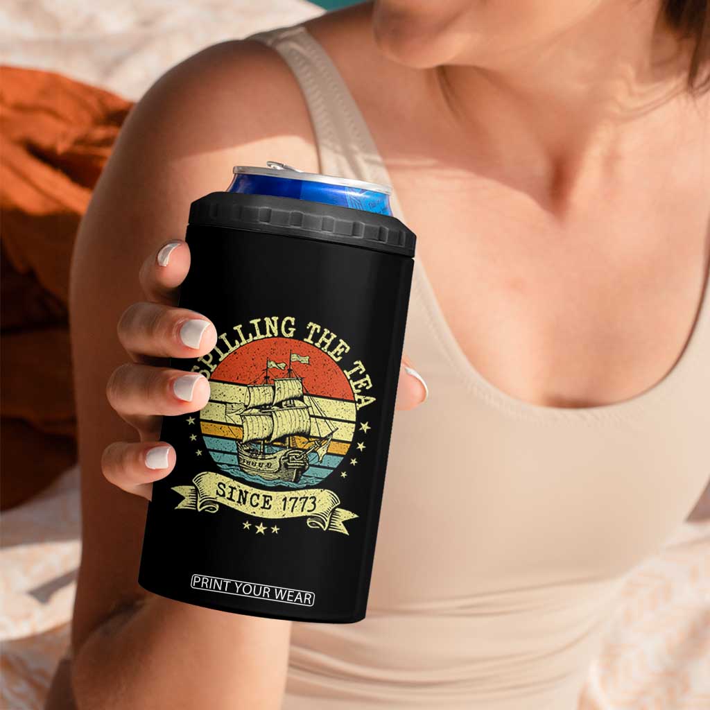 Spilling The Tea Since 1773 4 in 1 Can Cooler Tumbler Retro Sunset Boston Tea Party History