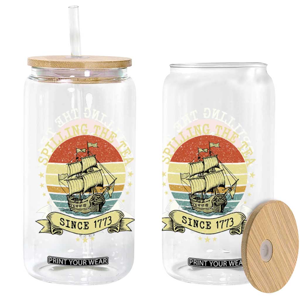 Spilling The Tea Since 1773 Glass Can Retro Sunset Boston Tea Party History