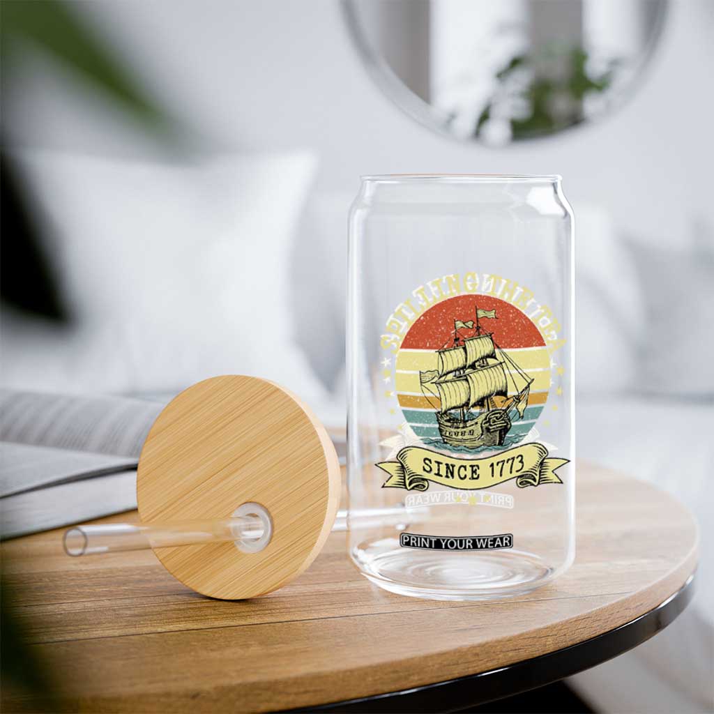 Spilling The Tea Since 1773 Glass Can Retro Sunset Boston Tea Party History