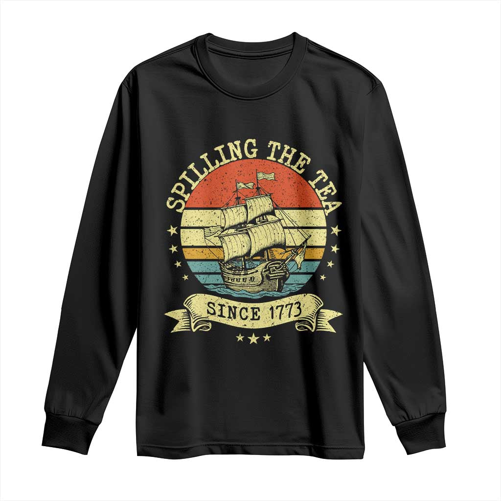 Spilling The Tea Since 1773 Long Sleeve Shirt Retro Sunset Boston Tea Party History TS02 Black Print Your Wear