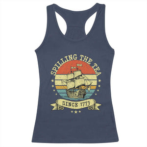 Spilling The Tea Since 1773 Racerback Tank Top Retro Sunset Boston Tea Party History