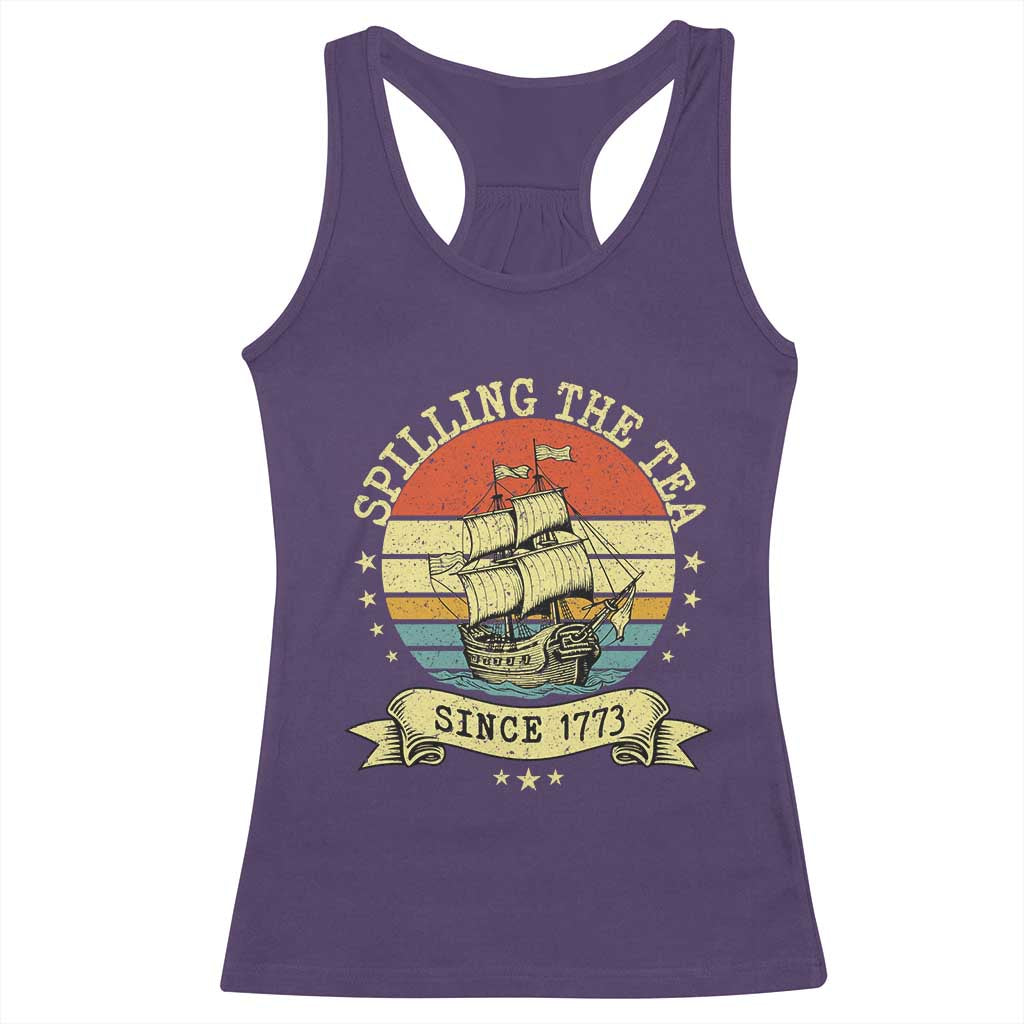 Spilling The Tea Since 1773 Racerback Tank Top Retro Sunset Boston Tea Party History
