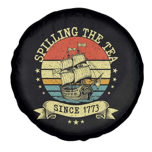 Spilling The Tea Since 1773 Spare Tire Cover Retro Sunset Boston Tea Party History