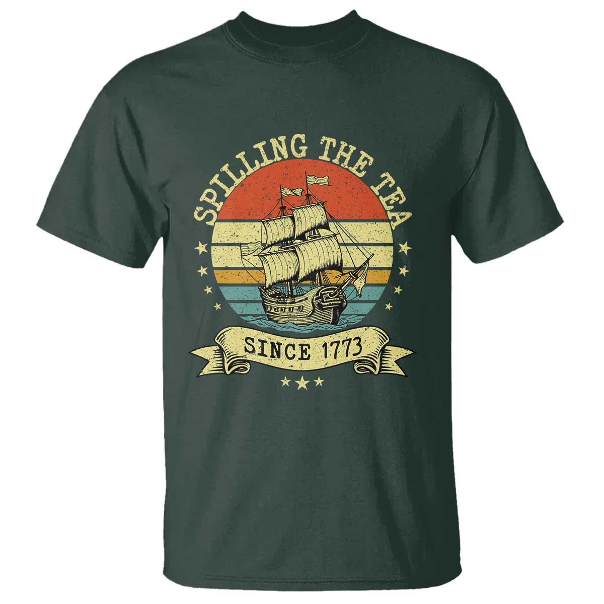 Spilling The Tea Since 1773 T Shirt Retro Sunset Boston Tea Party History