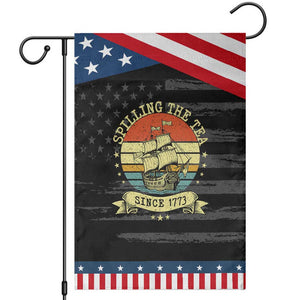 Spilling The Tea Since 1773 Patriotic Garden Flag Retro Sunset Boston Tea Party History