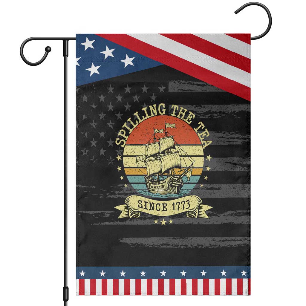 Spilling The Tea Since 1773 Patriotic Garden Flag Retro Sunset Boston Tea Party History TS02 Distressed Black Blue Print Your Wear