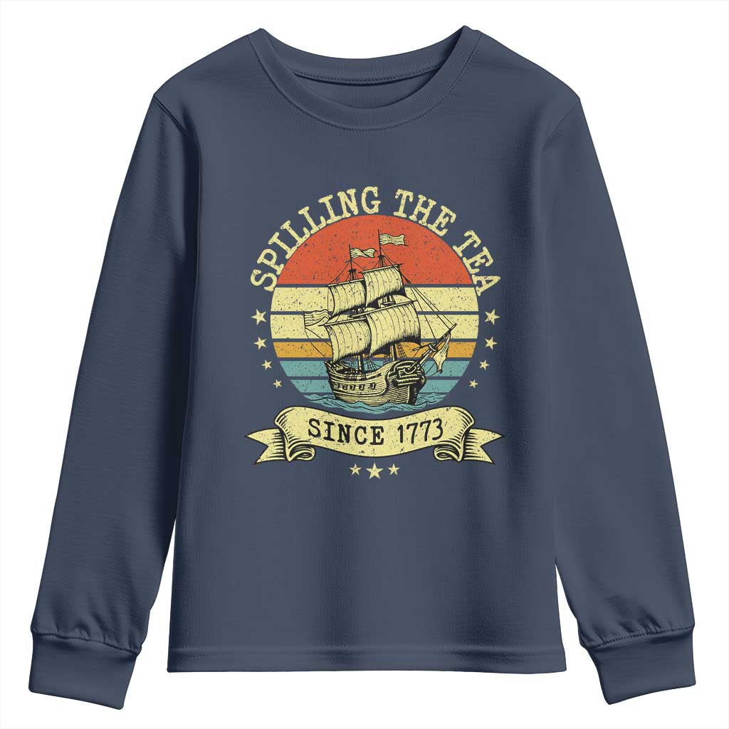 Spilling The Tea Since 1773 Youth Sweatshirt Retro Sunset Boston Tea Party History