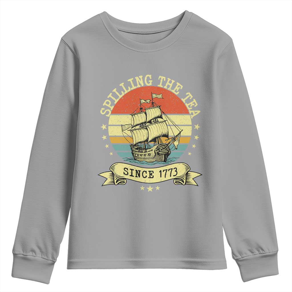 Spilling The Tea Since 1773 Youth Sweatshirt Retro Sunset Boston Tea Party History