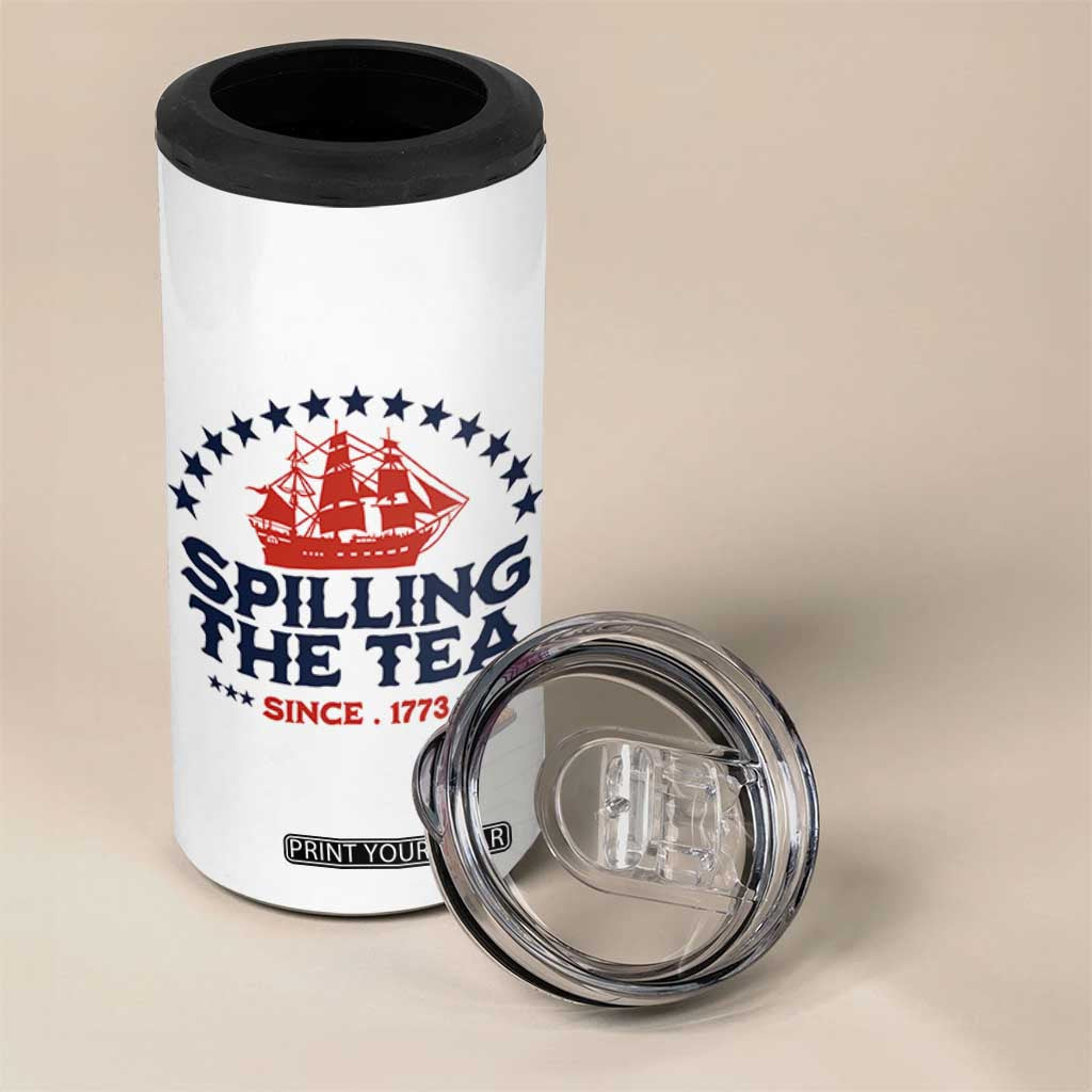 Spilling The Tea Since 1773 4 in 1 Can Cooler Tumbler Patriotic Nautical Stars American History