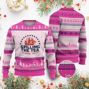 Spilling The Tea Since 1773 Ugly Christmas Sweater Patriotic Nautical Stars American History