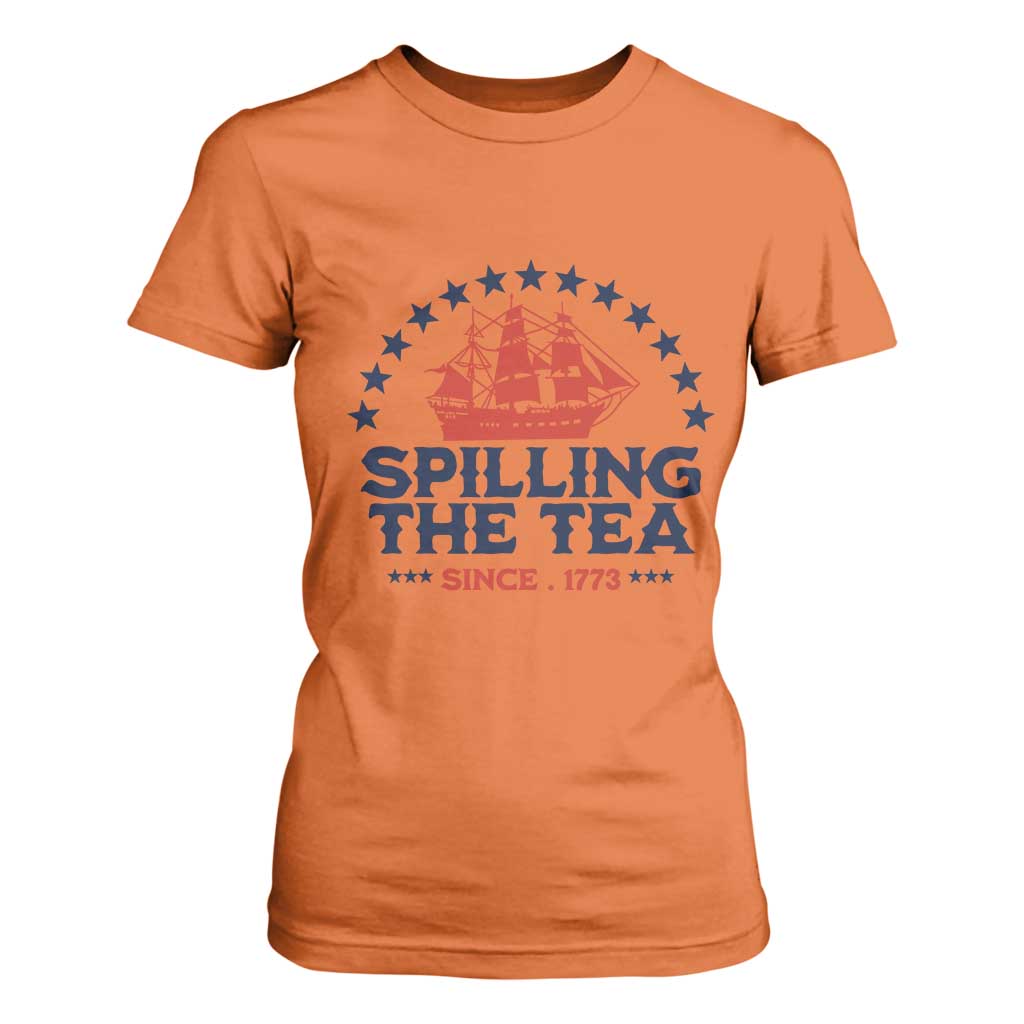 Spilling The Tea Since 1773 T Shirt For Women Patriotic Nautical Stars American History