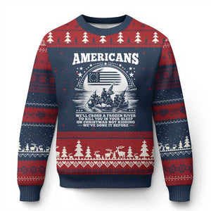 Funny Patriotic Military History Ugly Christmas Sweater Americans Crossing A Frozen River To Kill You In Your Sleep On Christmas