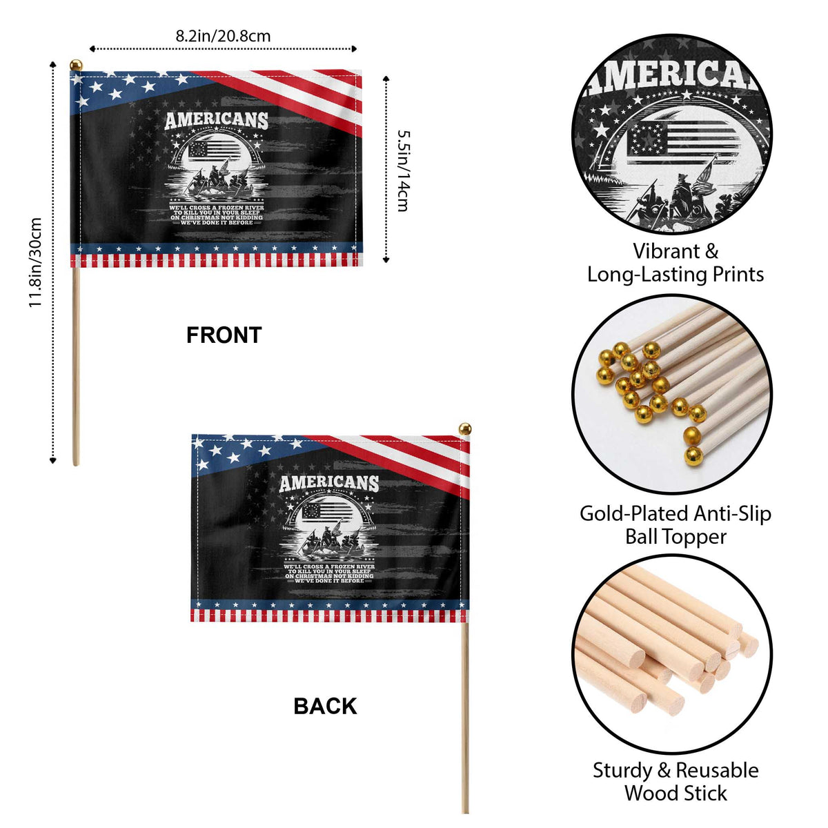 Funny Military History Patriotic Handheld Flag Americans Crossing A Frozen River To Kill You In Your Sleep On Christmas