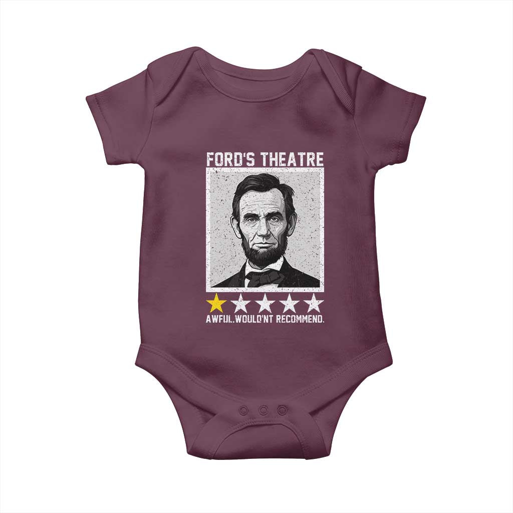 Fords Theatre One Star Awful Wouldnt Recommend Baby Onesie Abraham Lincoln Funny History Dark Humor
