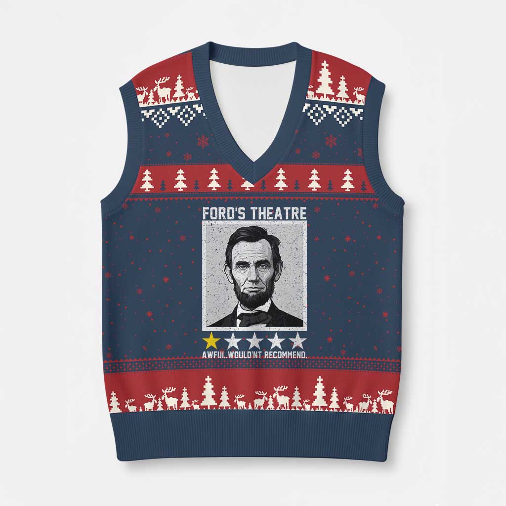 Fords Theatre One Star Awful Wouldnt Recommend V-Neck Knit Sweater Vest Abraham Lincoln Funny History Dark Humor