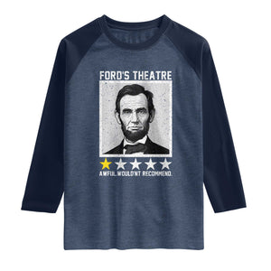 Fords Theatre One Star Awful Wouldnt Recommend Raglan Shirt Abraham Lincoln Funny History Dark Humor