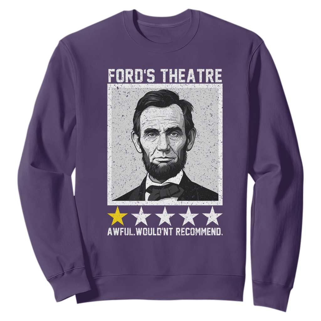 Fords Theatre One Star Awful Wouldnt Recommend Sweatshirt Abraham Lincoln Funny History Dark Humor