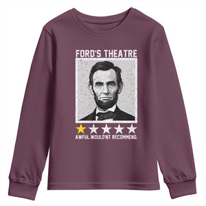 Fords Theatre One Star Awful Wouldnt Recommend Youth Sweatshirt Abraham Lincoln Funny History Dark Humor