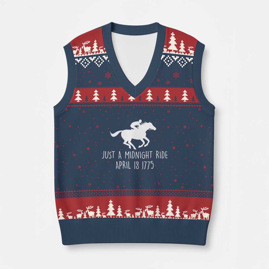 Paul Revere American History V-Neck Knit Sweater Vest Just A Midnight Ride April 18 1775 TS02 Navy Red Print Your Wear
