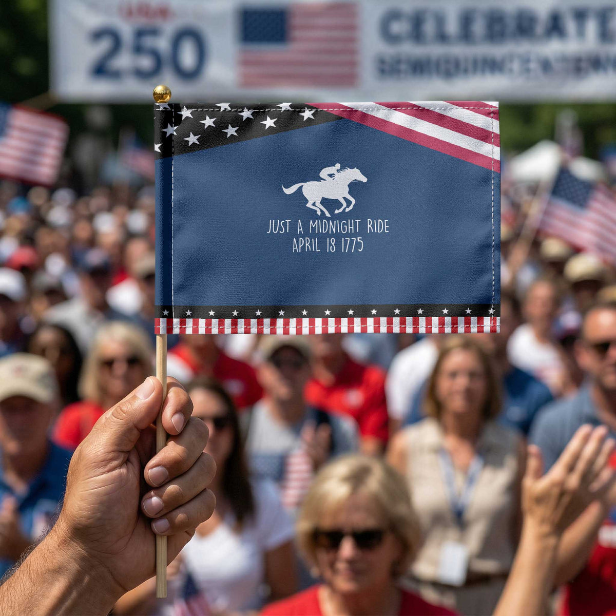 Paul Revere American History Patriotic Handheld Flag Just A Midnight Ride April 18 1775