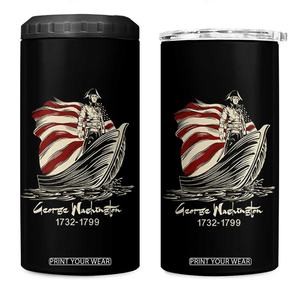 George Washington Crossing The Delaware Patriotic 4 in 1 Can Cooler Tumbler Vintage American Flag Graphic