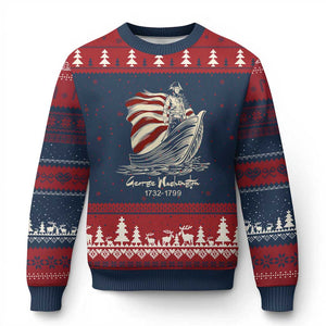 George Washington Crossing The Delaware Patriotic Ugly Christmas Sweater Vintage American Flag Graphic